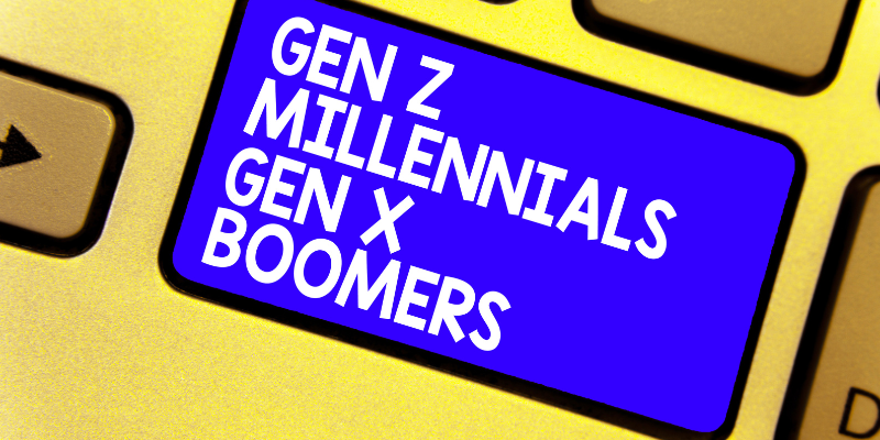 Generations labeled Gen Z, Millennials, Gen X, and Boomers on a keyboard key